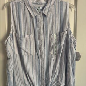 Dip Sleeveless Shirt with Blue and White Stripes Linen Blend